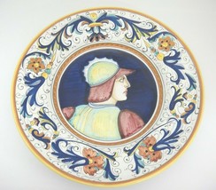 Deruta Italian Pottery 12&quot; Portrait Charger Wall Plate Man in Helmet Blue Yellow - £39.56 GBP