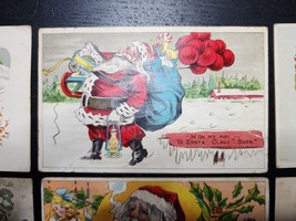 Antique 1912 Postcards MERRY CHRISTMAS Santa Claus GIFTS Deco KIDS SLEDDING - £17.29 GBP