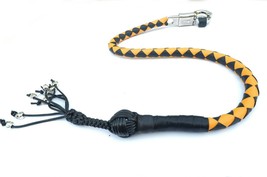 PU Leather Motorcycle Whip Get Back whip 1&quot; Ball &amp; Skulls 36&quot; YELLOW / B... - £23.91 GBP