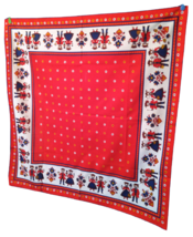 Beautiful NEW 1960&#39;s Kolf Austria Folk Art Red &amp; Navy Cotton Tablecloth Austria - £37.52 GBP