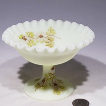 Fenton Custard Satin Glass Candy Dish Signed Patsy Hesson Hand Painted R... - £27.34 GBP