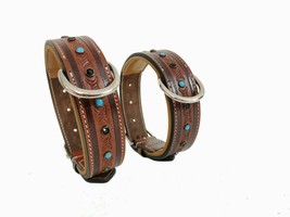 Shwaan Genuine Tooled Leather Dog Collar Floral Pattern handmade L 18&quot; - 22&quot; - £30.24 GBP