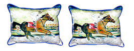 Pair of Betsy Drake Racing Horse Small Indoor Outdoor Pillows 11X 14 - £54.48 GBP