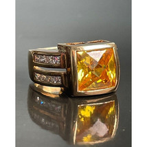 925 Sterling Silver Vermeil Golden Yellow &amp; Clear Cz&#39;s Ring Size 6 Sky - £35.08 GBP