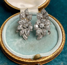2.20Ct Round Cut CZ Diamond Flower Charm Stud Earrings 14K White Gold Finish - £123.88 GBP