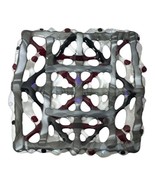Fused Art Slag Glass Plate Basket Weave Red Gray White Iridescent Square... - $41.05 CAD