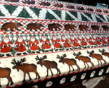 Christmas Tablecloth Fabric Santas Moose Snowman Bears Trees 86&quot; x 62&quot; C... - £18.27 GBP