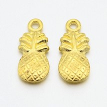 5 Pineapple Charms Shiny Gold Tone Fruit Pendants 2 Sided Findings - £1.90 GBP