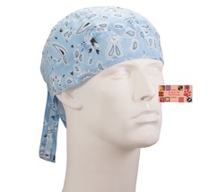 Light Blue Paisley FITTED BANDANA w/TIES Head Wrap Skull Cap DOO DO Du R... - $8.99