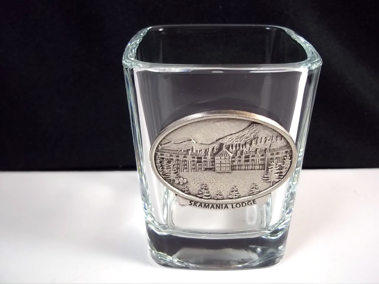 Souvenir square shot glass pewter emblem Skamania Lodge Stevenson Washington - $7.50