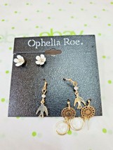 Ophelia Roe Women&#39;s Earrings 3 Pair White Flowers Gold Birds &amp; Filigree Drop - £9.27 GBP