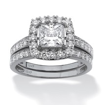 Wedding Engagement Princess Cut Square Halo 10K White Gold Ring 6 7 8 9 10 - £683.62 GBP