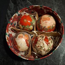 Vintage Lot of 4 Decoupage Christmas Paper Mache Ornaments Balls Santa,Cardinals - £14.73 GBP