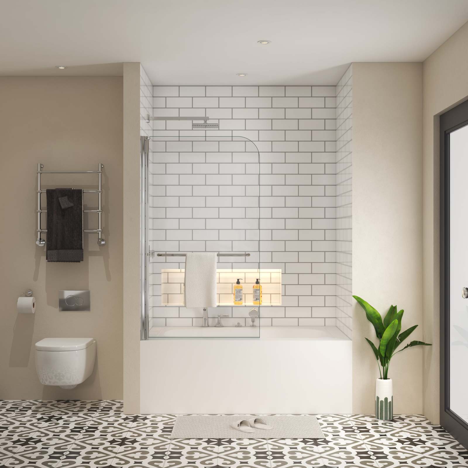 Pivot Shower Screen: 1/4&quot; Glass, Towel Bar - 3458 - $257.99