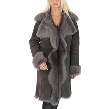 DR220 Women&#39;s Shearling Long Italian Sheepskin Leather Coat Grey - £546.38 GBP