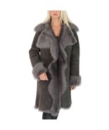 DR220 Women&#39;s Shearling Long Italian Sheepskin Leather Coat Grey - £546.43 GBP