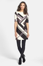 Eliza J Geo Print Ponte Knit Shift Dress Sz 2 Ivory Multi - $59.60