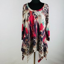 Philosophy Womens Large L Long Sleeve Feather Paradise Multicolor Tunic Top - £18.03 GBP