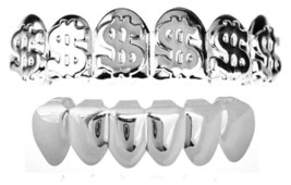 Custom Silver Plated Mouth Teeth Grills Grillz Set Pimp Cash Money Dolla... - £10.95 GBP