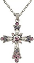  Pink Crystal Cross Pendant Necklace - £20.36 GBP