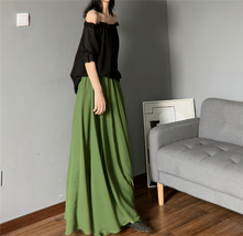 OLIVE GREEN Full Length Chiffon Skirt Summer Beach Chiffon Maxi Skirts Plus Size image 6