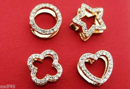 1 Pair Clip On Stud Earrings Hearts,Stars,Silvertone or Goldtone w/Rhinestone - £4.78 GBP