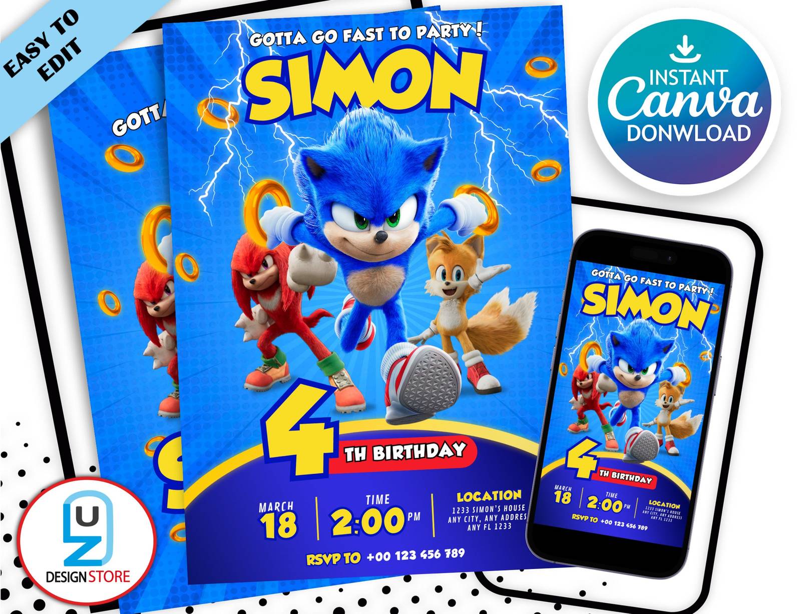 Editable Sonic Birthday Invitation Template Printable Birthday Party Editable Sonic Birthday Invitation Template Printable Birthday Party