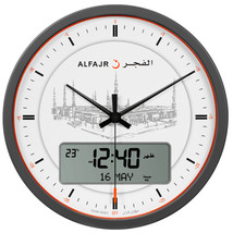 Alfajr Madinah Azan Prayer Clock Round Wall Ana-Digital Automatic Muslim CR-23M - £119.87 GBP