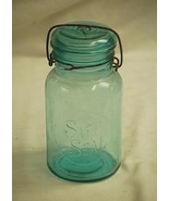 Old Vintage 1 Quart Blue Safe Seal Glass Canning Jar w Wire Bail &amp; Glass... - £23.34 GBP