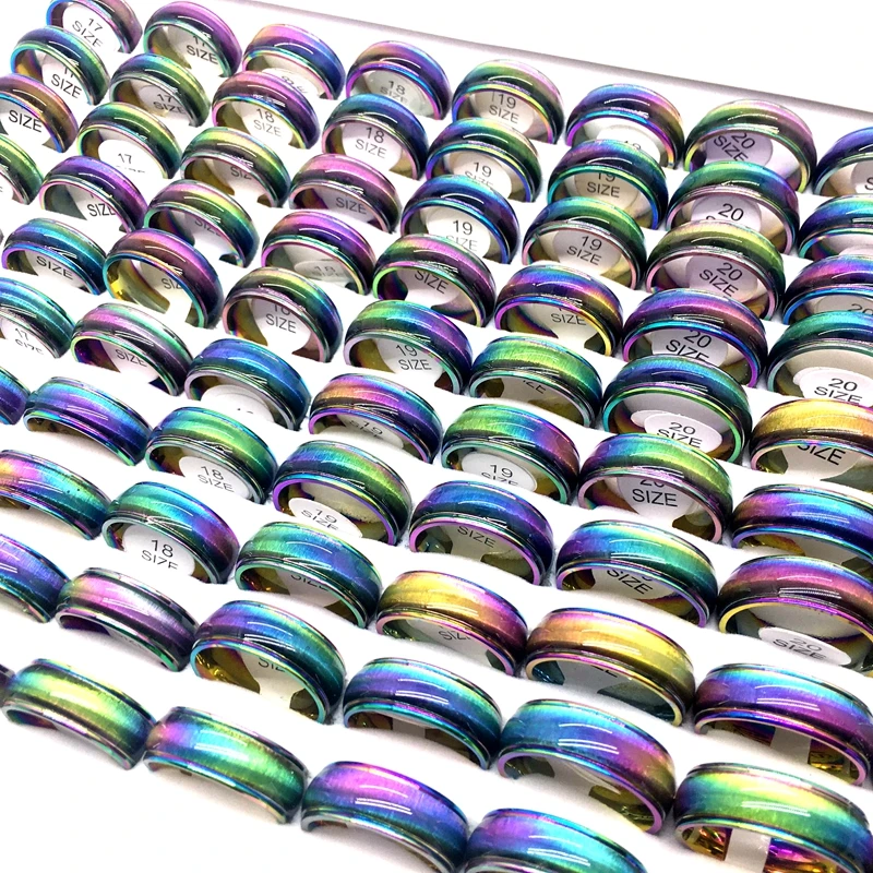 Wholesale 100pcs/Lot Men Women Stainless Steel Rings Fashion Multi-color and Blu - £59.38 GBP
