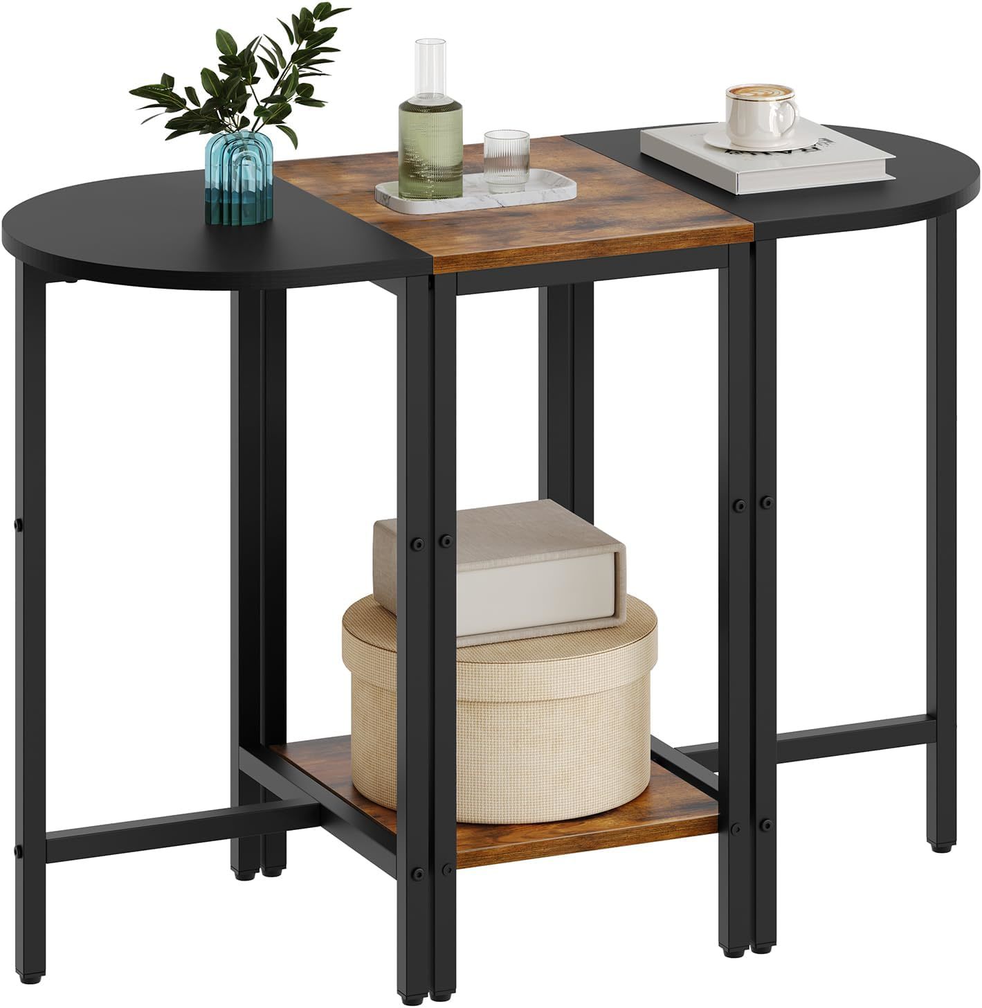 End Table For Living Room, Coffee Table Oval 3Pcs Set, 2-Tier Wooden Nes... - $41.99