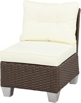Lokatse Home Outdoor Wicker Sofa Single Armless Chair With Cushion, Beige - £143.38 GBP