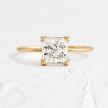 Natural Moissanite Engagement Ring, 14K Gold Plated Cushion Cut Promise Ring - £64.54 GBP