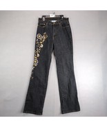 Denim 24/7 Gold Embellished Jeans Women&#39;s 12T 27x32&quot; Black Stretch Strai... - $551.25 MXN