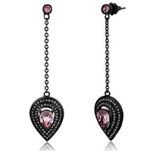 Black Plated Stainless Steel Pear Cut Pink Crystal Dangle Earrings TK316 - £13.75 GBP