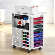Rolling Craft Cart and Storage Table with 15 Vinyl Roll Holders 2 Drawers White - $2,841.30 MXN