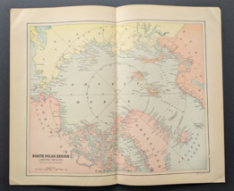 Antique Original 1890 North Polar Region Colored Map 13x11 ~ Fisk &amp; Co. - £22.11 GBP