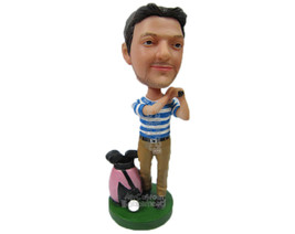 Custom Bobblehead Male Golfer In Hitting Pose Looking For The Ball In The Distan - £71.14 GBP
