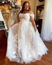 Plus Size Tulle Wedding Dress Off the Shoulder Lace Appliques Women Brid... - £141.13 GBP