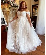 Plus Size Tulle Wedding Dress Off the Shoulder Lace Appliques Women Brid... - £141.05 GBP