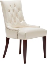 Safavieh Erica Leather Button-Tufted Side Chair, Cream, Mercer Collection. - £187.08 GBP