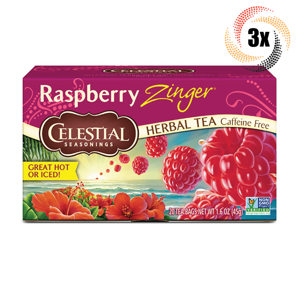 3x Boxes Celestial Seasonings Raspberry Zinger Herbal Tea | 20 Bags Each... - $22.76