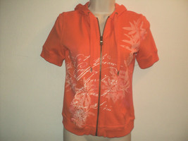 Lauren Ralph Lauren Petite Hoodie Orange Front Zippered Short Sleeves - £16.12 GBP