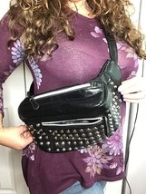 Studded Fanny Pack Leather Waist Belt Bag Expandable Black - £20.00 GBP
