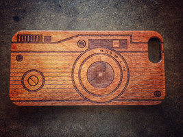 Wood Case in Custom Camera Style for iphone or Samsung - Engraved in CA - £11.86 GBP