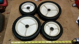 5 Ww81 Set Of Lawn Mower Wheels: (2) 8 3/4&quot; &amp; (2) 6 3/4&quot;, Steel Sleeved Bores, Gc - £14.69 GBP