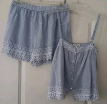 Joie 2pc Cami Top and Shorts Pajama Set sz S Light Blue Embroidered Trim - £22.02 GBP