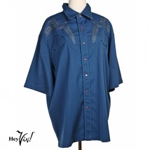 King Ranch Western Mens Short Sleeve Shirt Blue w Embroidery Size XL - Hey Viv - £38.25 GBP