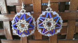Handmade Designer Earrings Purple Silver Opalite Bead Star Dangle - £7.78 GBP