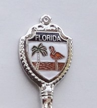 Collector Souvenir Spoon USA Florida Flamingo Palm Tree Cloisonne Fluted Bowl - £2.39 GBP